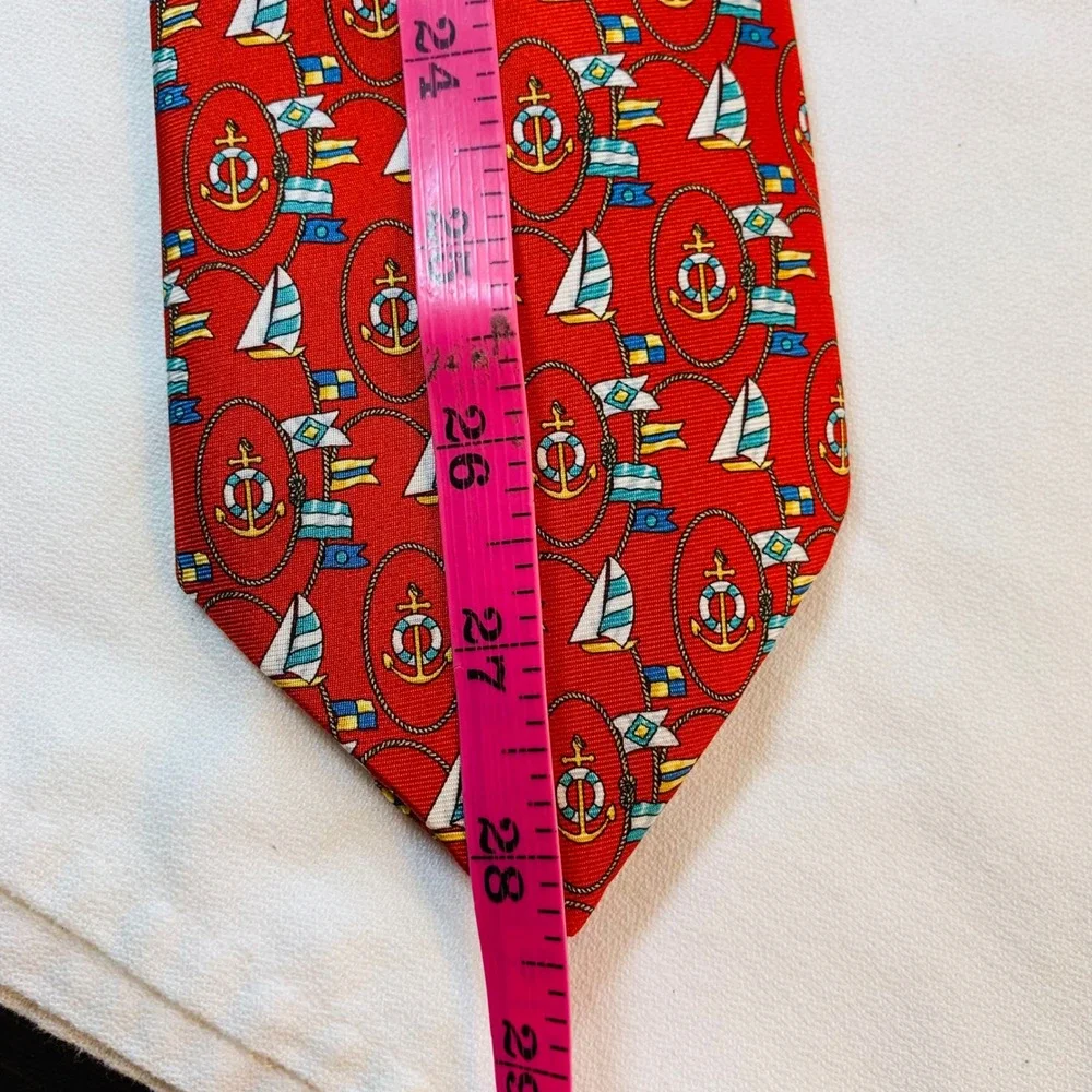 Serry's Necktie All Silk Made in England Nautical Anchor Sailboat Pattern Preppy
